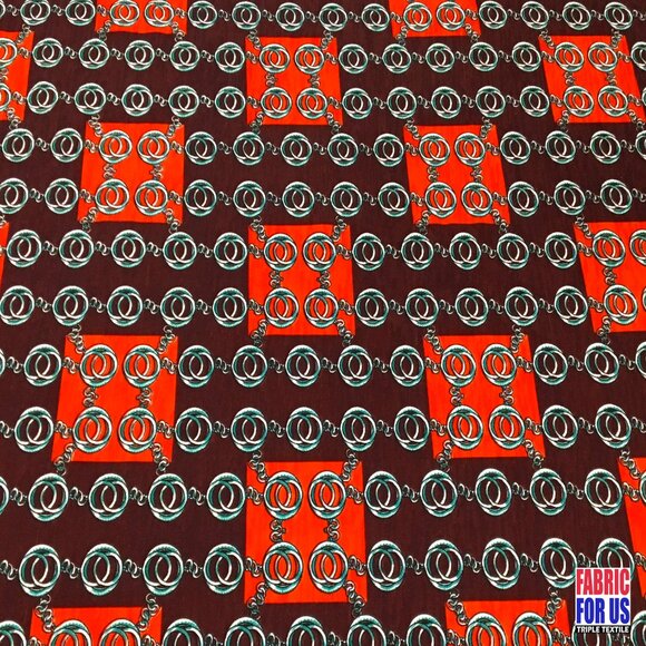 Squares & Links Brown/Rust Color Design Poly-Spandex Fabric 58/60" Wide - Picture 2 of 4